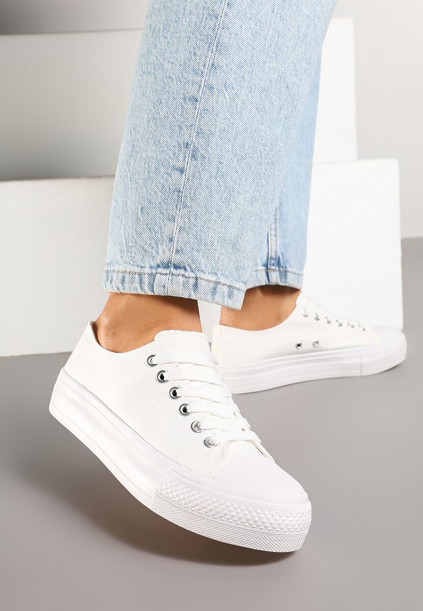 Białe Trampki Basic z Cholewką przed Kostkę na Niskiej Platformie Senadra