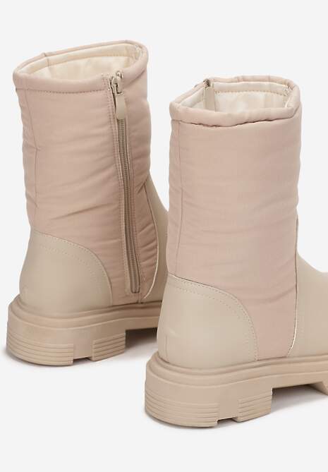 Beżowe Botki Sztyblety z Pikowaną Cholewką Fote