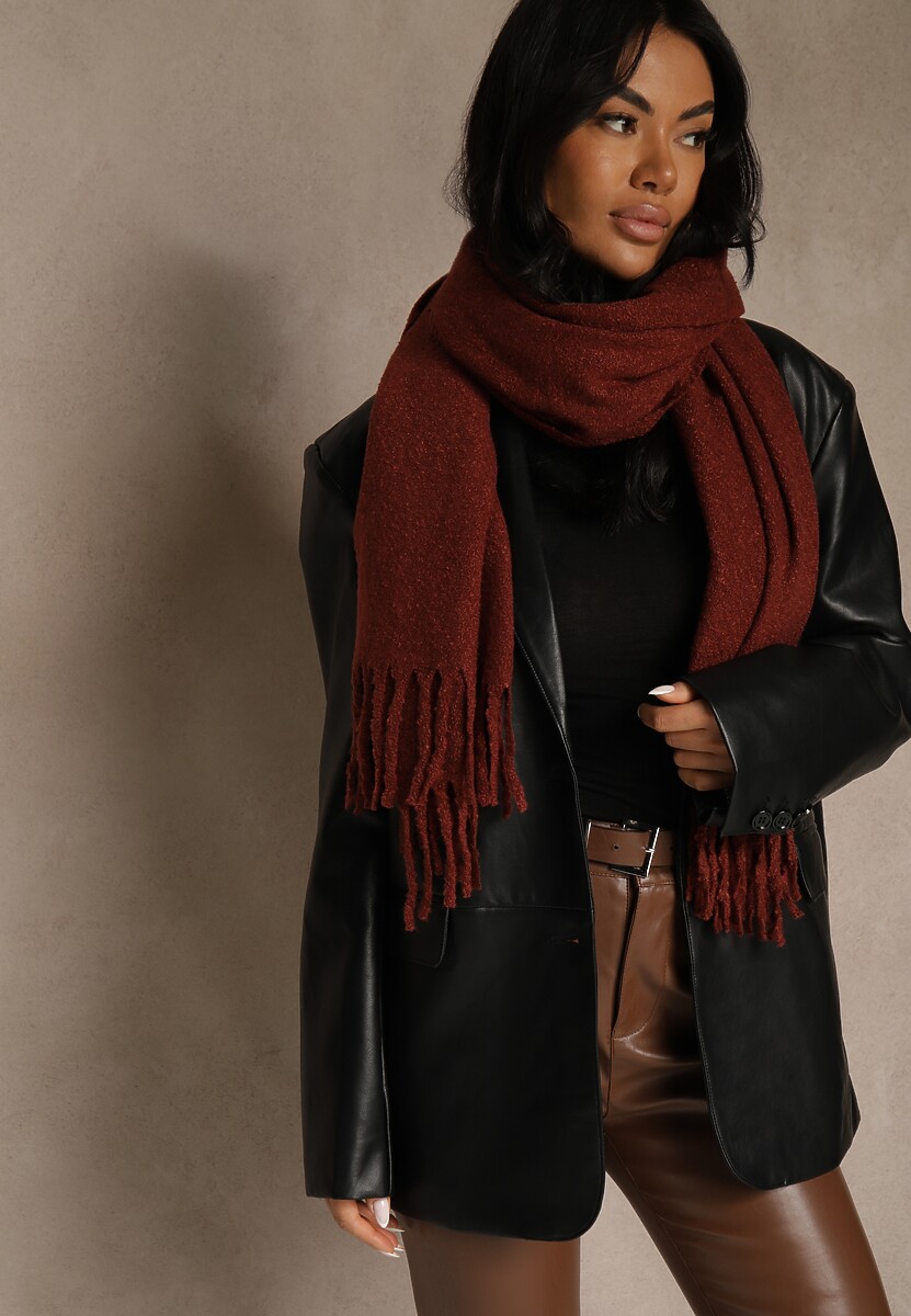 Ciemnobeżowy Gładki Szalik z Frędzlami Vetimare