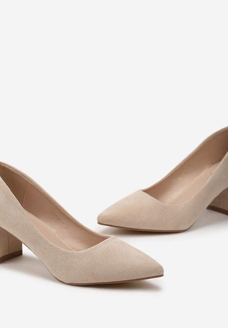 Beżowe Czółenka z Ekozamszu na Niewysokim Słupku Lelalla