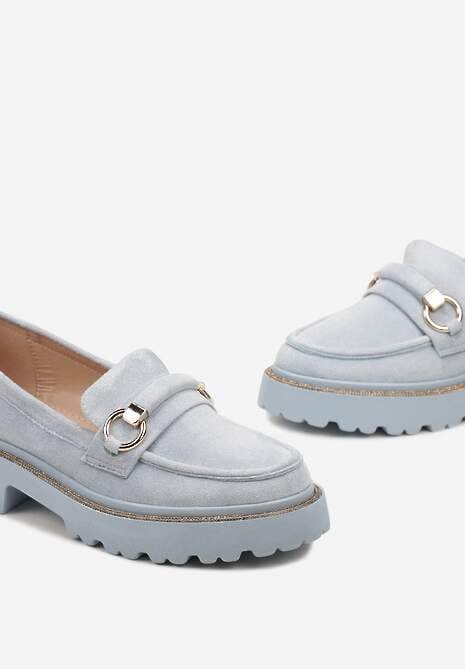 Niebieskie Mokasyny z Cyrkoniami Wokół Podeszwy i Klamrą Rolanissa