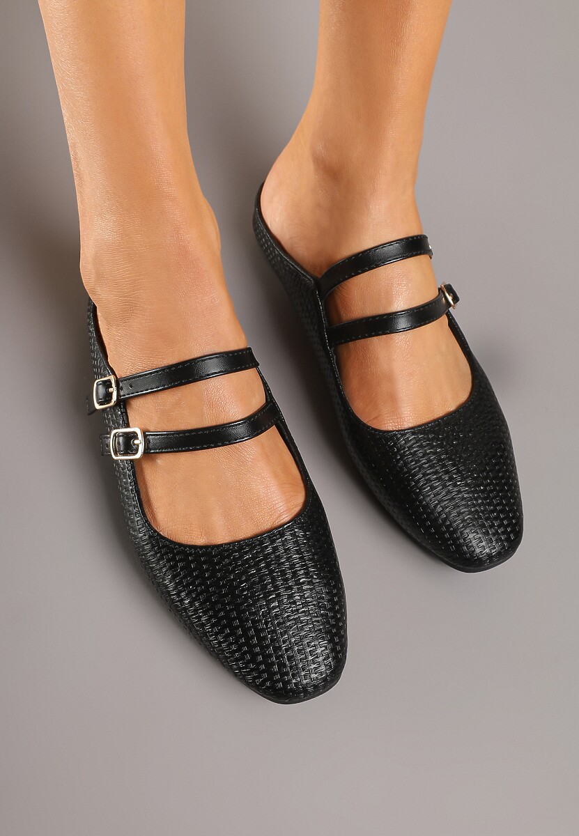 Czarne Klapki Balerinki Ozdobione Paseczkami Davissae