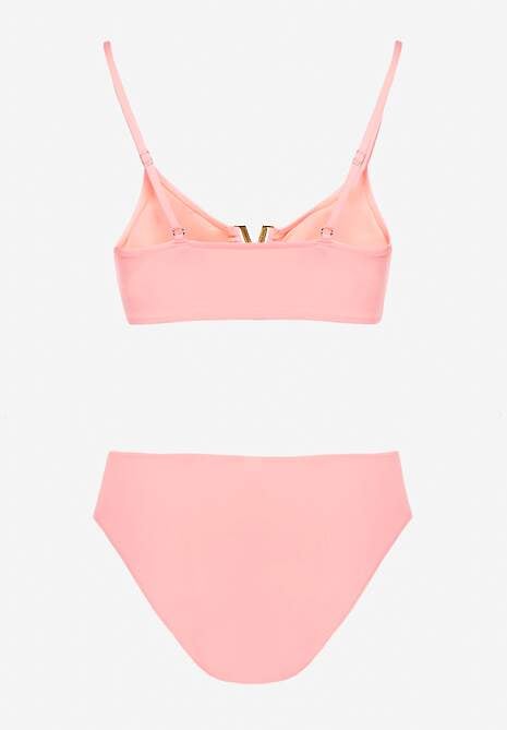 Różowe Bikini Majtki Figi i Biustonosz Ozdobiony Metaliczną Aplikacją Kinniela