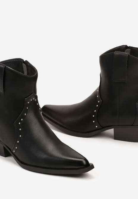 Czarne Szpiczaste Botki w Stylu Kowbojskim z Nitami  Mevanta
