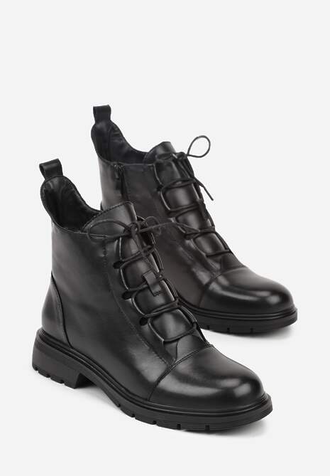 Czarne Skórzane Botki Typu Trzewiki Wioselle