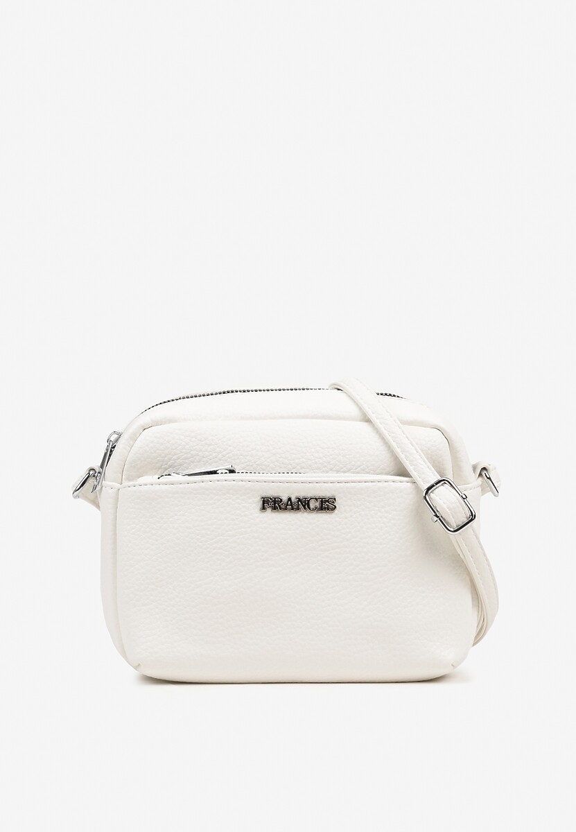 Biała Torebka Typu Listonoszka z Suwakiem i Metalicznym Zdobieniem Silenaia