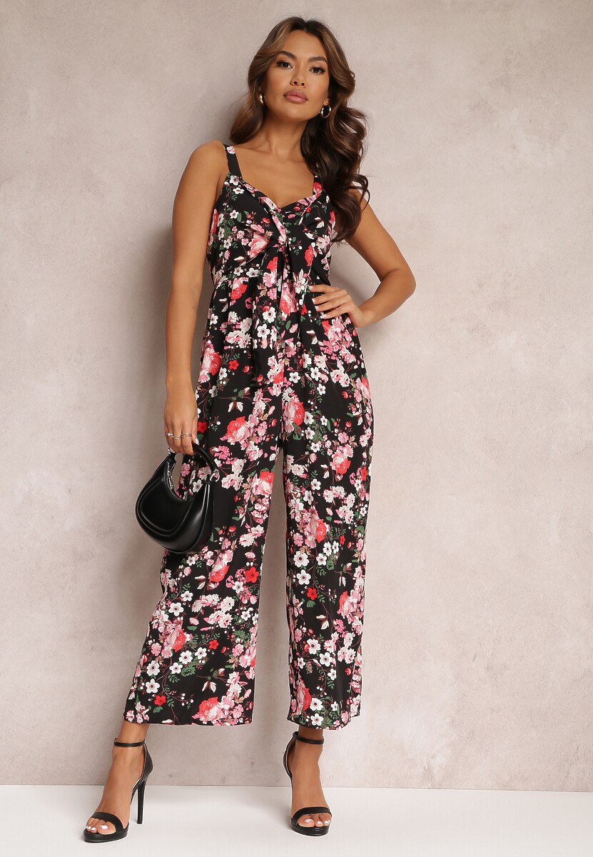 Jasnoniebieski Kombinezon z Szerokimi Nogawkami i Wiązaniem Przy Dekolcie Gloryhallo