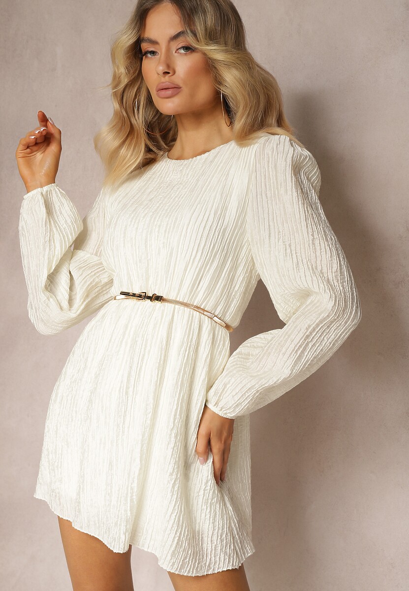 Czarna Sukienka z Długim Rękawem o Rozkloszowanym Kroju z Gumką w Talii Kiofina