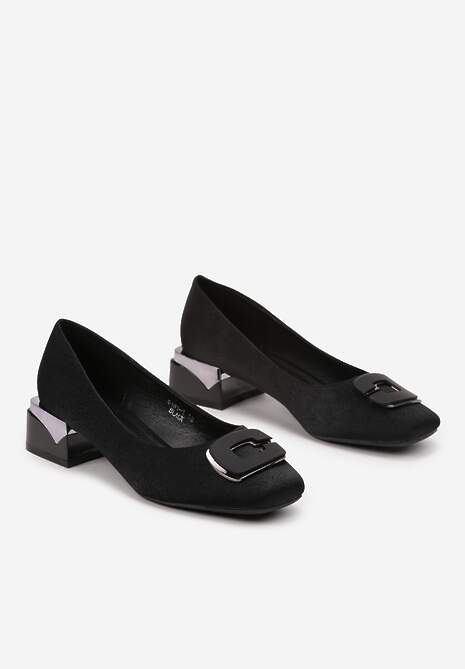 Czarne Eleganckie Czółenka na Słupku z Geometryczną Ozdobą Marithra