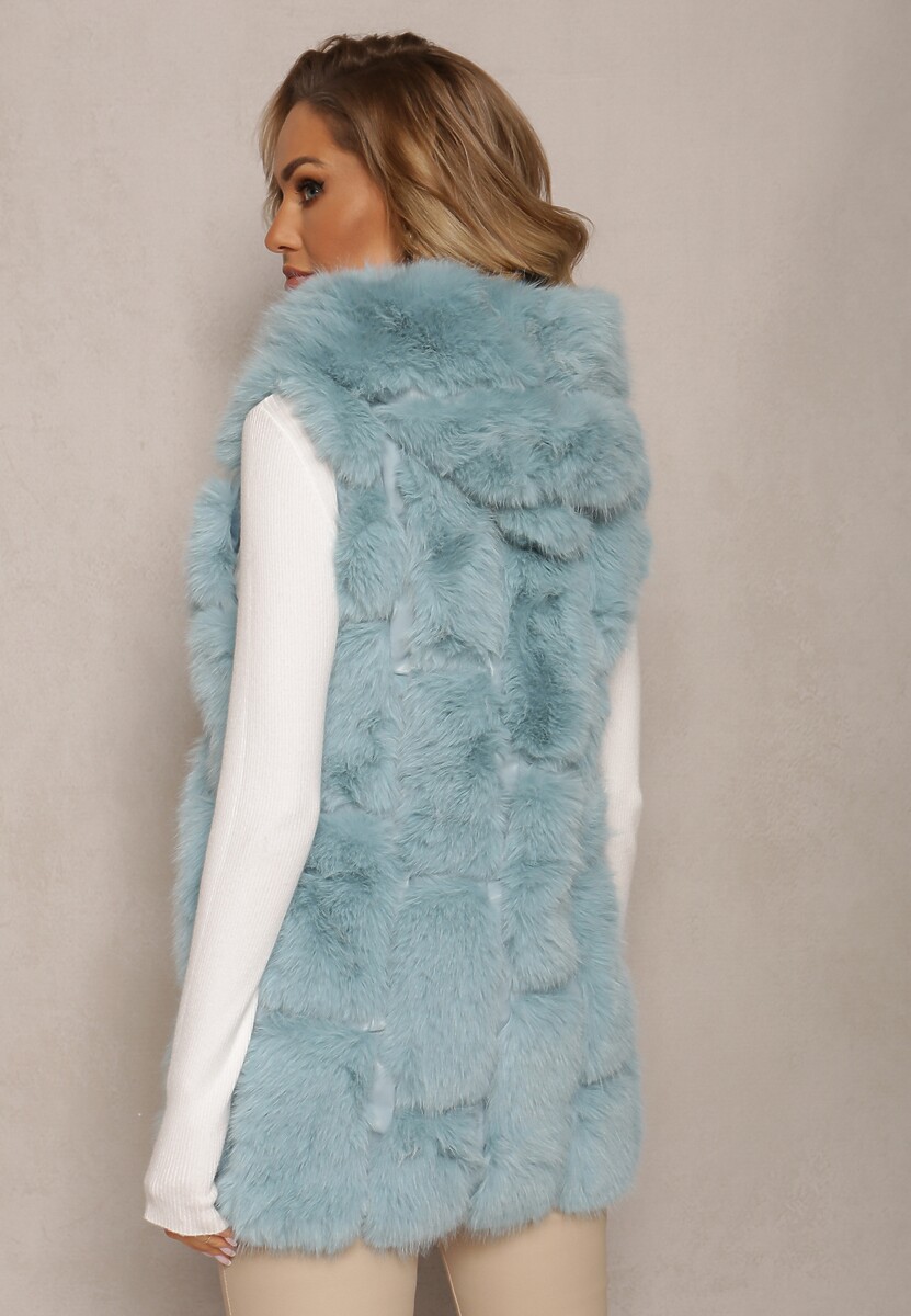 Niebieska  Futrzana Kamizelka z Kapturem Konessa