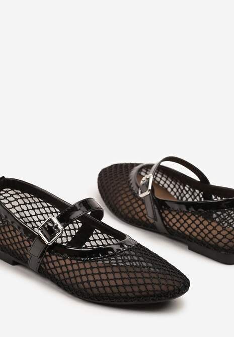 Czarne Siateczkowe Balerinki w Stylu Mary Jane Annivira