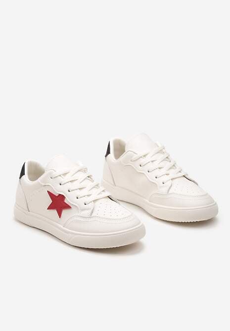 Beżowe Sneakersy z Perforacją na Nosku Ozdobione Gwiazdką Hipatia