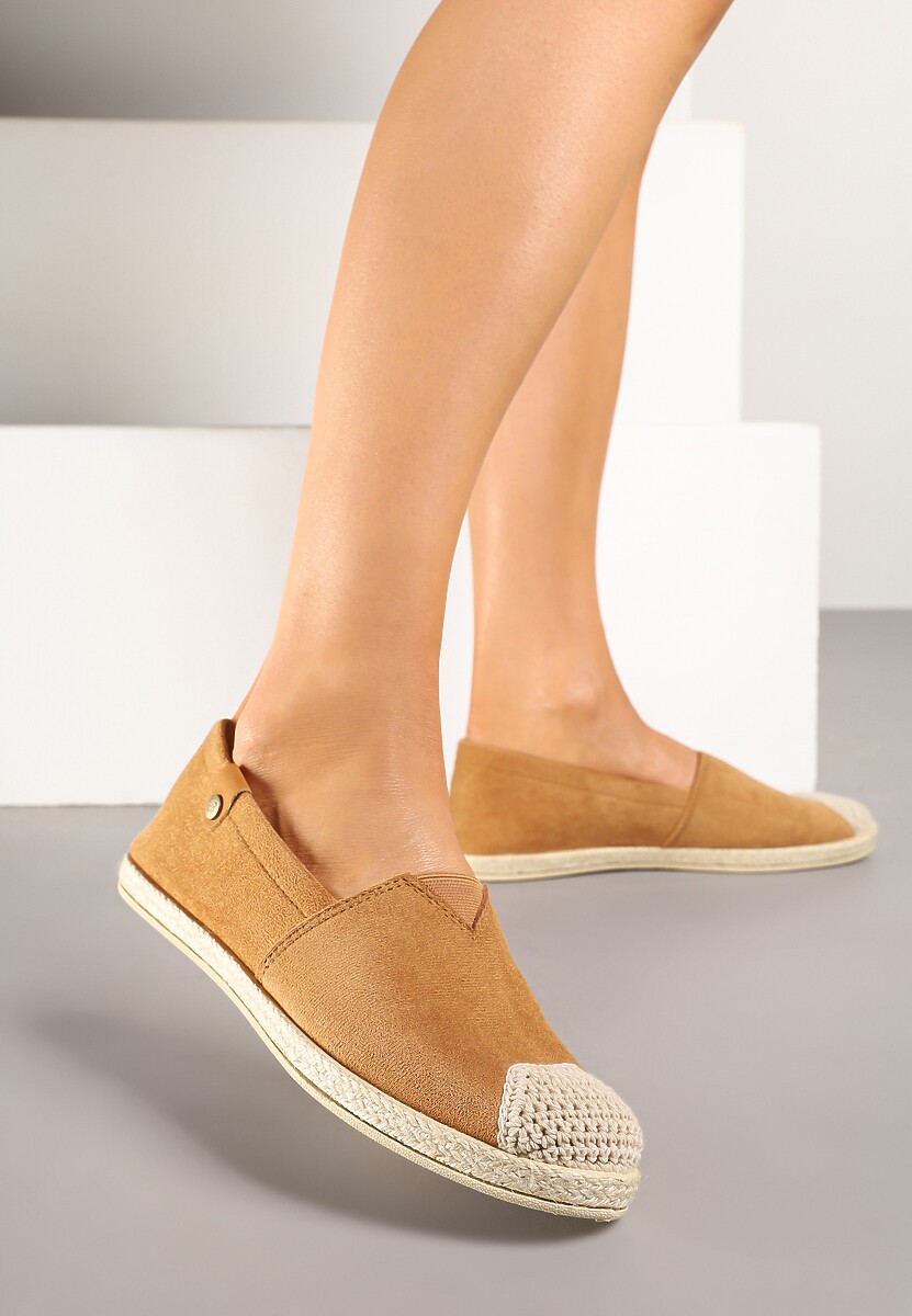 Czarne Espadryle z Elastyczną Wstawką Zdobione Plecionką Kinellis