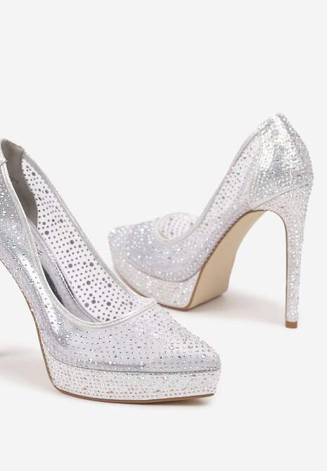 Srebrne Eleganckie Szpilki z Platformą i Cyrkoniami Grelesi