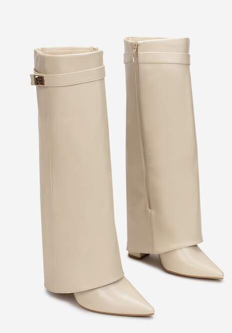 Beżowe Kozaki z Szeroką Cholewką i Szpiczastym Noskiem Sumehra