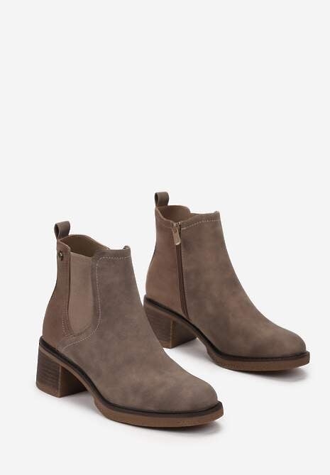 Ciemnobeżowe Botki na Słupku z Ekozamszu Otielo