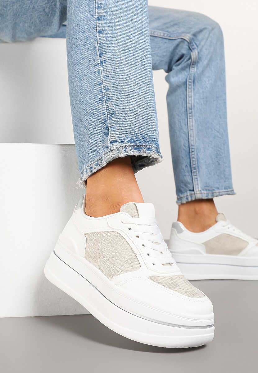 Beżowe Sneakersy Streetwearowe na Platformie Ninelis