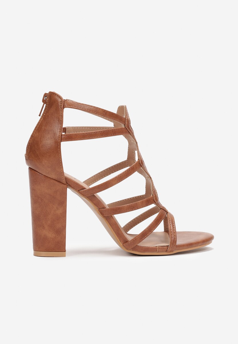 Brązowe Sandały na Słupku z Paskami Ocotia