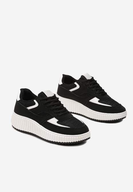 Czarne Sneakersy na Ozdobnej Grubej podeszwie z Brokatem Gelnia