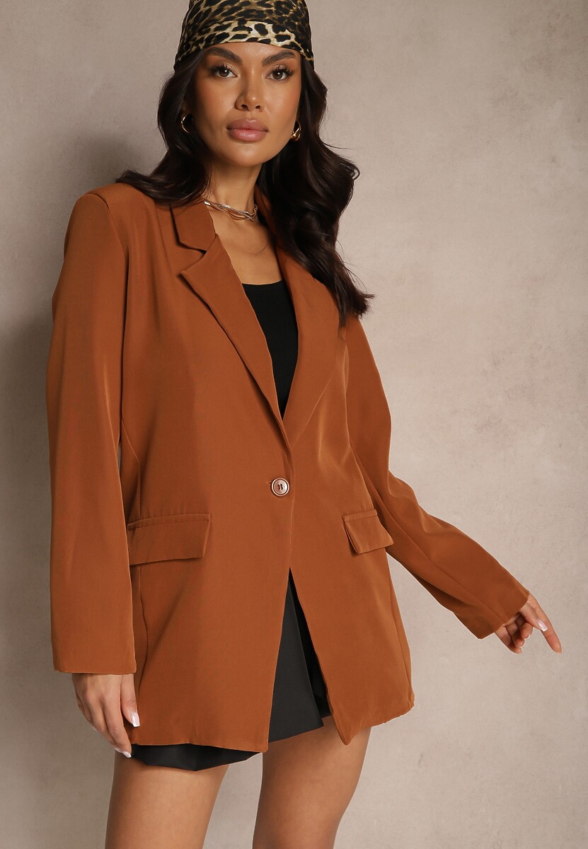 Brązowa Pudełkowa Marynarka Jednorzędowa Telluria