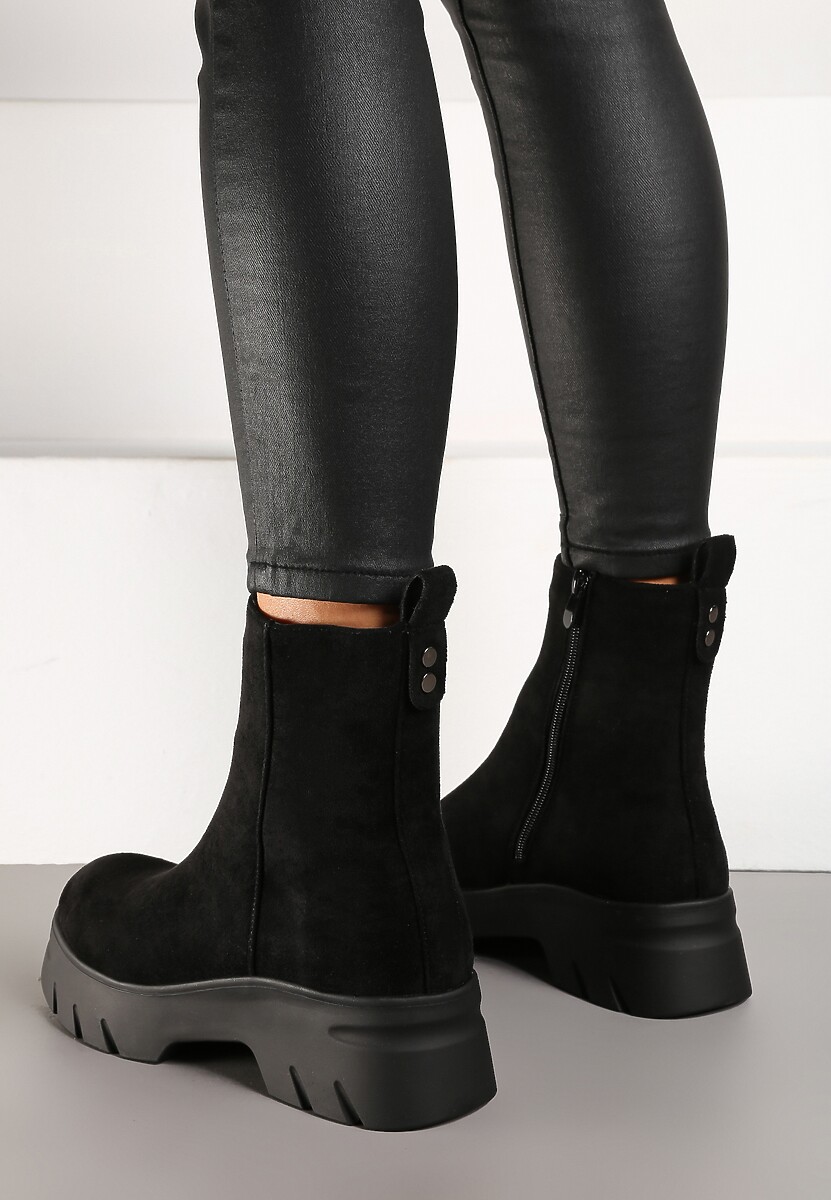 Czarne Casualowe Botki z Ekozamszu na Platformie Naolara