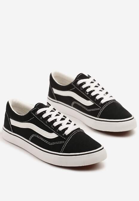 Czarno-Białe Tenisówki Trampki z Niską Cholewką Ozdobione Geometrycznym Wzorem Wioressa