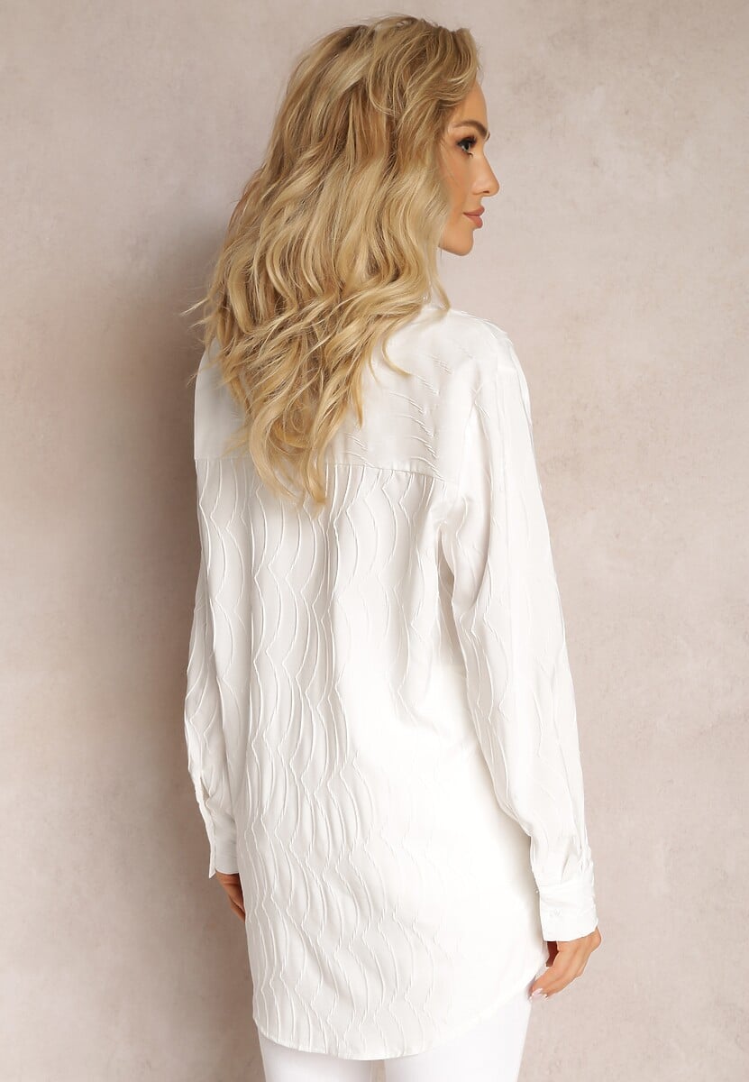 Biała Koszula z Ozdobnymi Kryształkami na Kołnierzyku Savila