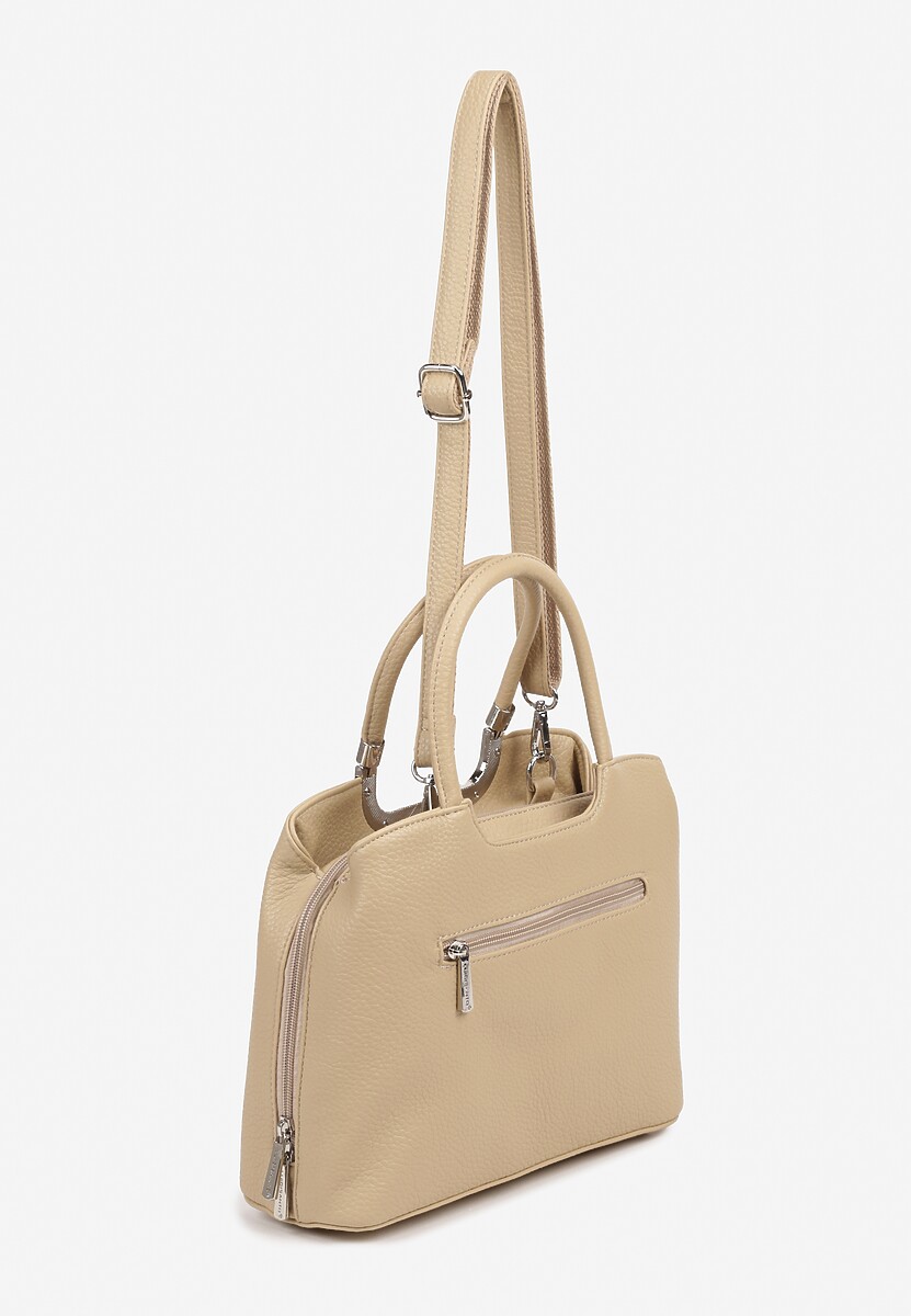 Jasnobeżowa Prostokątna Torebka Klasyczna z Paskiem i Rączką Clarilou