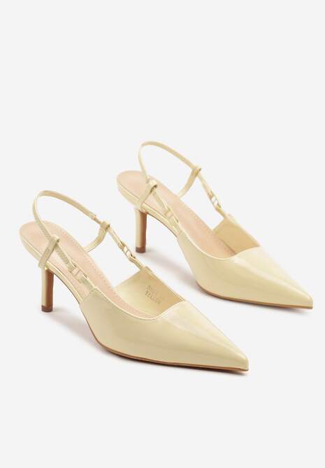 Żółte Lakierowane Sandały na Szpilce ze Spiczastym Noskiem Odelna
