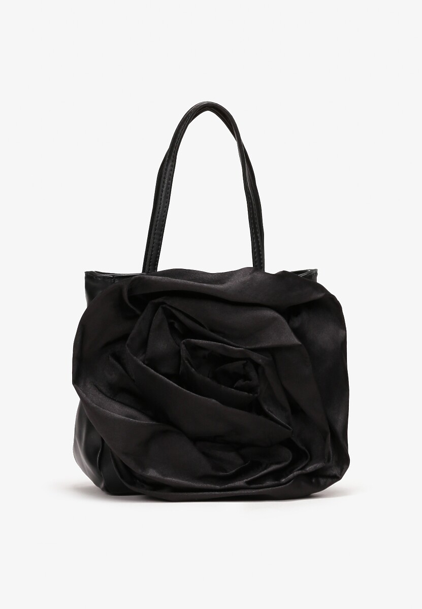 Niebieska Torebka z Rączką i Biżuteryjnym Paskiem oraz Kwiatową Aplikacją 3D Cetina