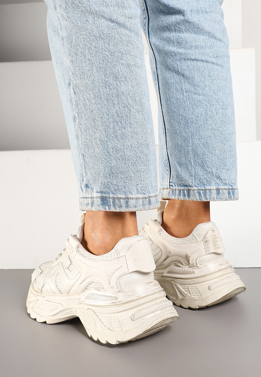 Beżowe Sneakersy w Streetwearowym Stylu na Podeszwie z Tłoczeniami Neodeoriel