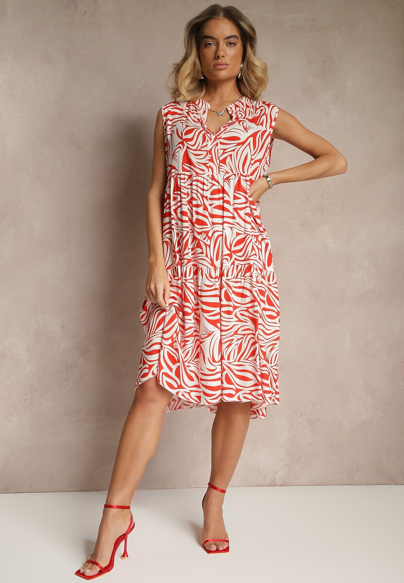 Czarna Rozkloszowana Sukienka z Bawełny w Geometryczny Wzór Annilessa