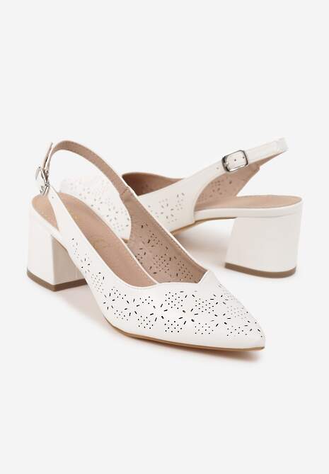 Białe Sandały Vices na Słupku Slingback z Ażurową Cholewką i Skórzaną Wkładką Tiranis