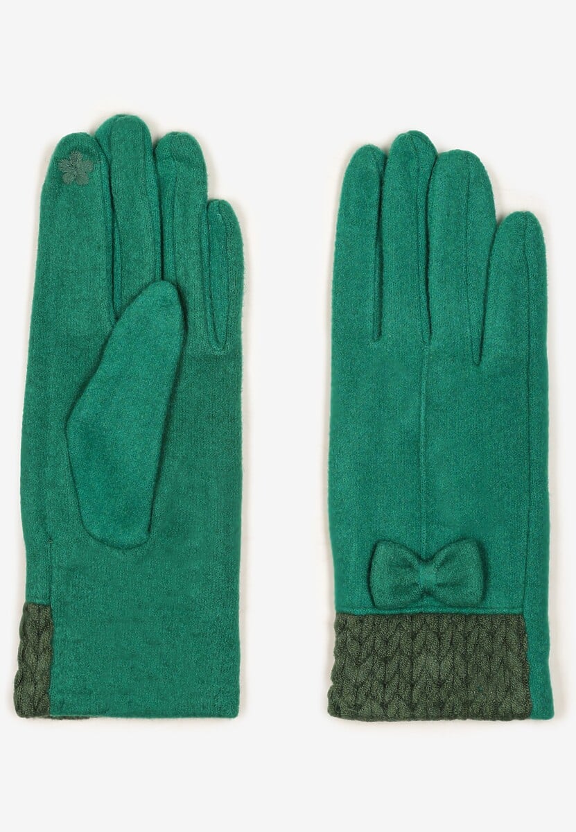 Zielone Rękawiczki z Bawełną Ozdobione Kokardką Visemi