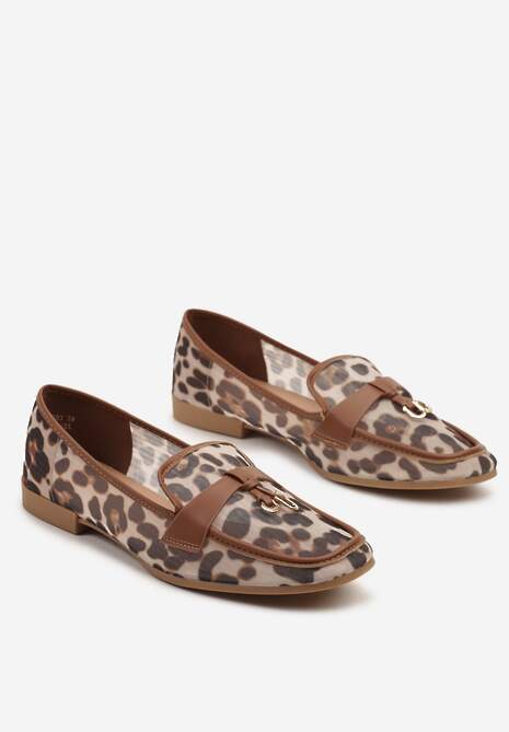 Brązowe Przezroczyste Mokasyny w Panterkę Ozdobione Aplikacją Divania
