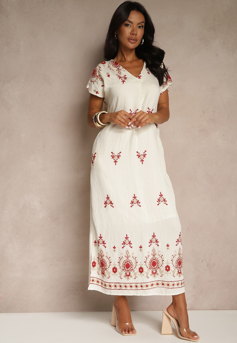 Biało-Czarna Sukienka z Wiskozy ze Wzorem w Stylu Etno Meluriela