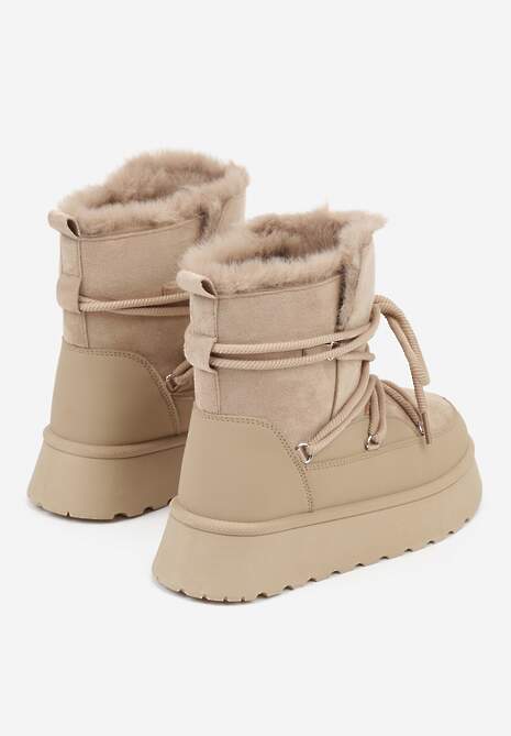 Ciemnobeżowe Śniegowce na Platformie Ozdobione Futerkiem Anwedea