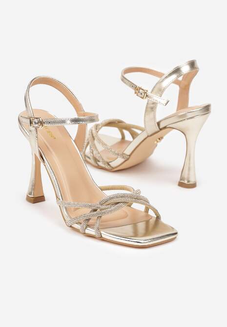 Złote Sandały Vices na Szpilce z Cyrkoniami Lirevoline