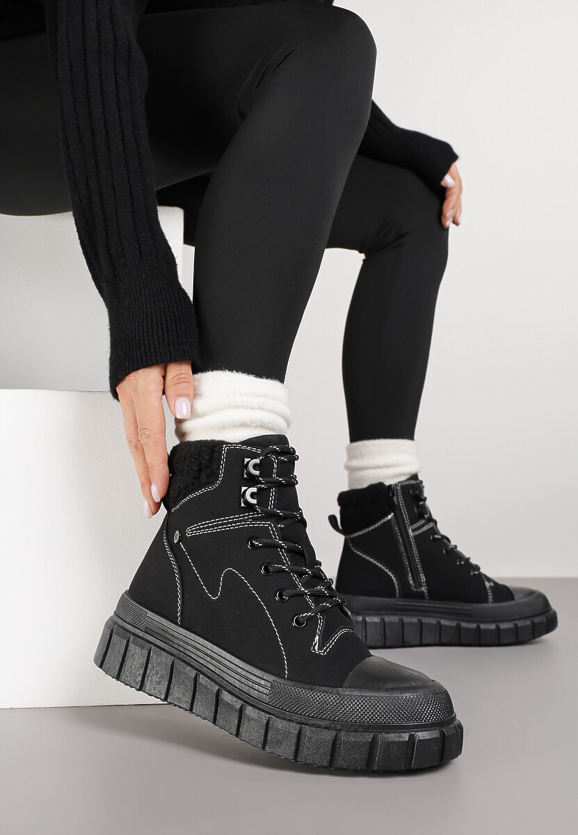 Czarne Botki Trapery Vices na Platformie z Tłoczeniem Anarrive