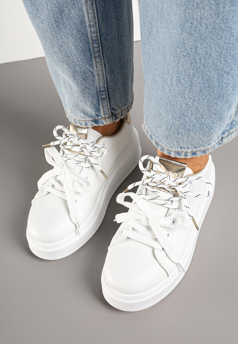 Biało-Złote Sneakersy z Podwójnym Sznurowaniem Zdivoria