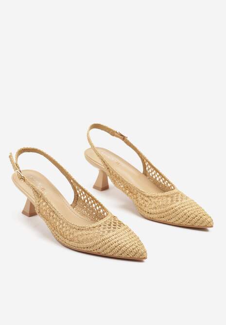 Beżowe Sandały na Kaczuszce Typu Slingback z Ażurową Cholewką Olzivia