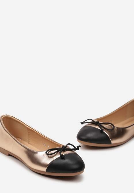 Szampańskie Klasyczne Balerinki z Okrągłym Przodem i Kokardką Engobe