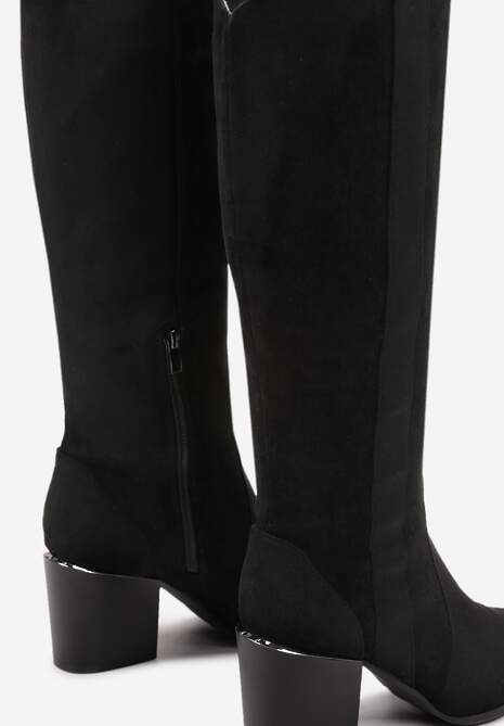 Czarne Kozaki Kowbojki przed Kolano z Metalicznym Noskiem Caspianna