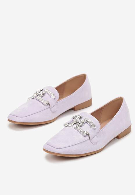 Fioletowe Mokasyny z Klamerką w Cyrkonie Bile