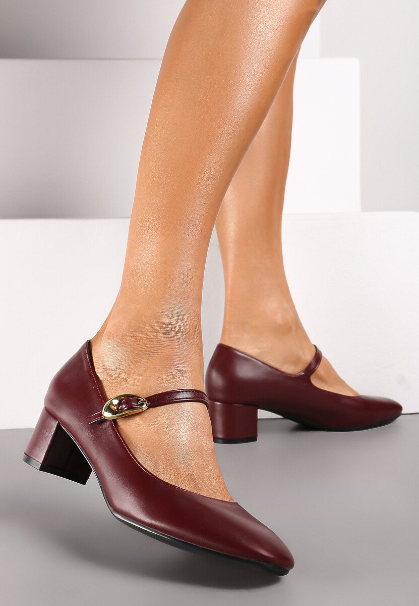 Bordowe Czółenka w Stylu Mary Jane na Słupku Daithara