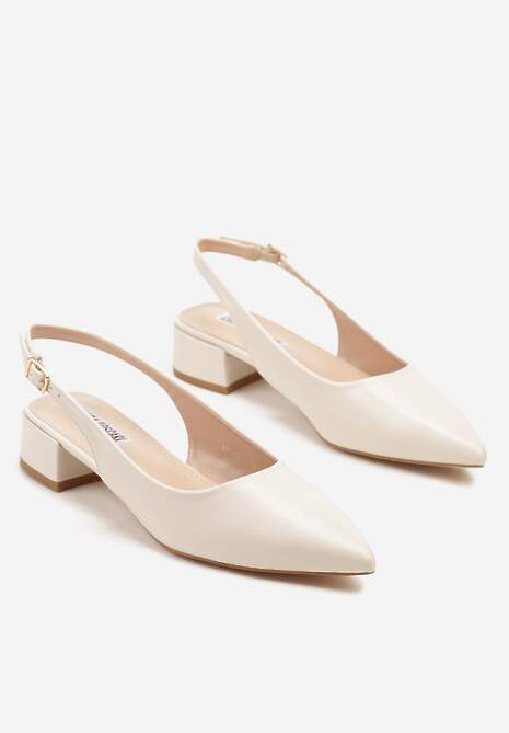 Beżowe Sandały na Słupku Typu Slingback Odavine