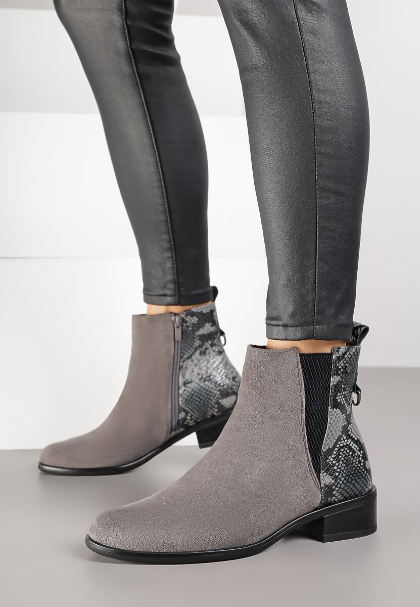 Szare Botki w Stylu Sztybletów z Metaliczną Aplikacją Verinette