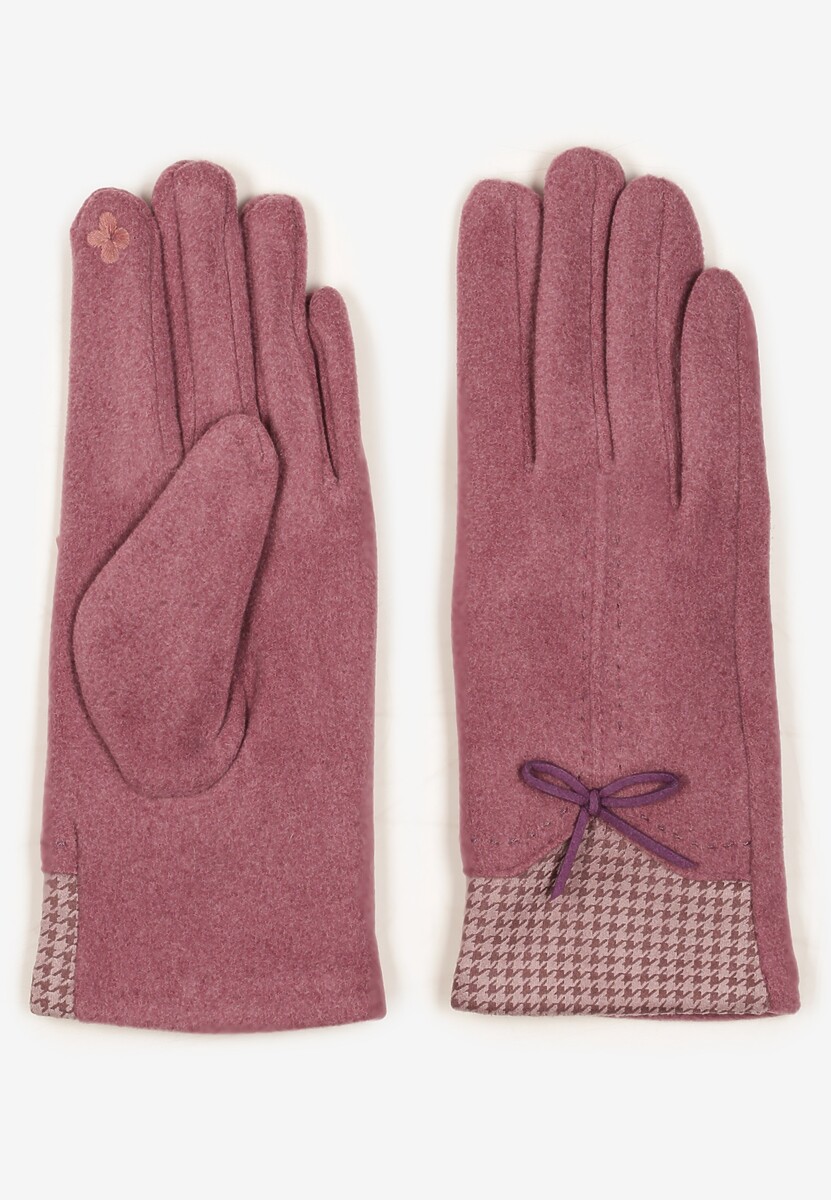 Jasnoróżowe Rękawiczki z Bawełną Cyrkoniami i Kokardką Adelirra