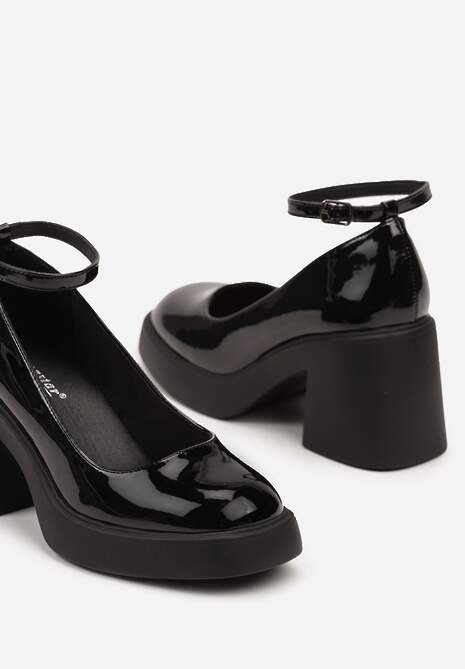 Czarne Eleganckie Lakierowane Czółenka na Platformie i Słupku Jesivia
