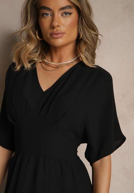 Czarna Sukienka z Bawełną i Marszczoną Górą Filaviela